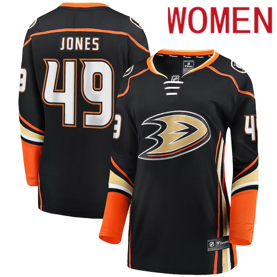Women Anaheim Ducks #49 Max Jones Fanatics Branded Black Home Breakaway Player NHL Jersey